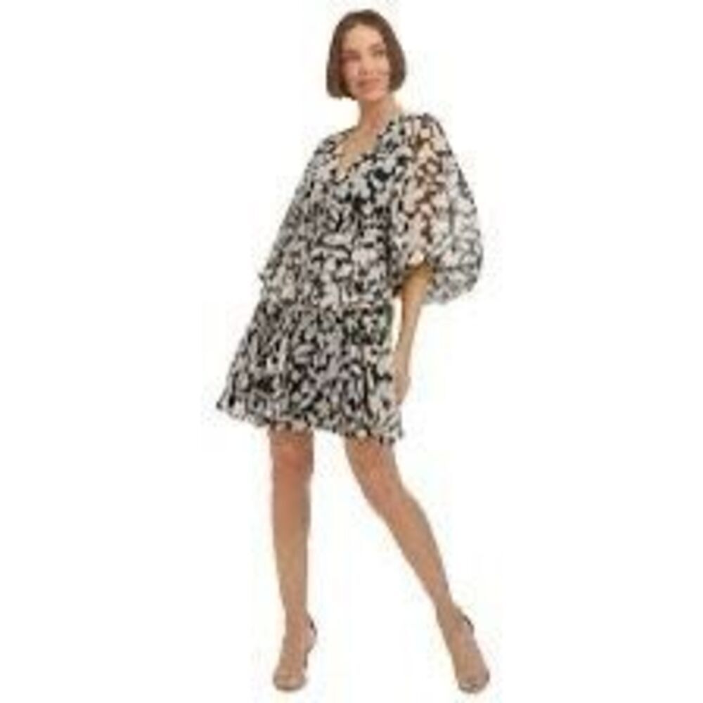 NWT Tommy Hilfiger Women's Balloon Sleeve Tie Front Floral chiffon Print Dress